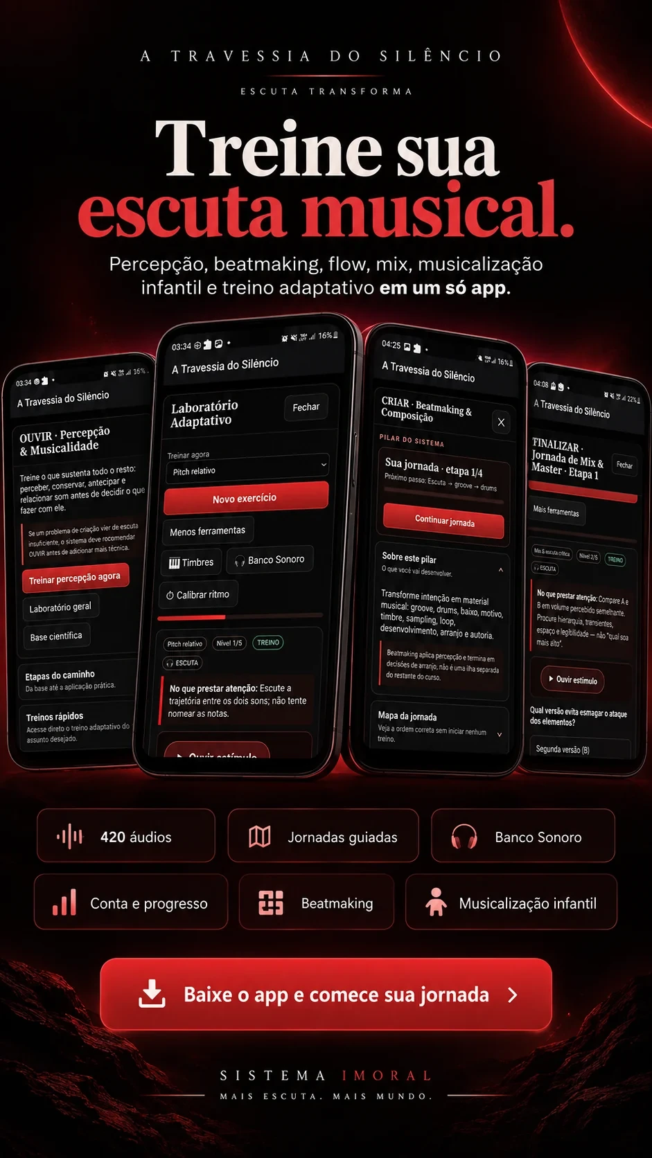 A Travessia do Silêncio — telas do aplicativo